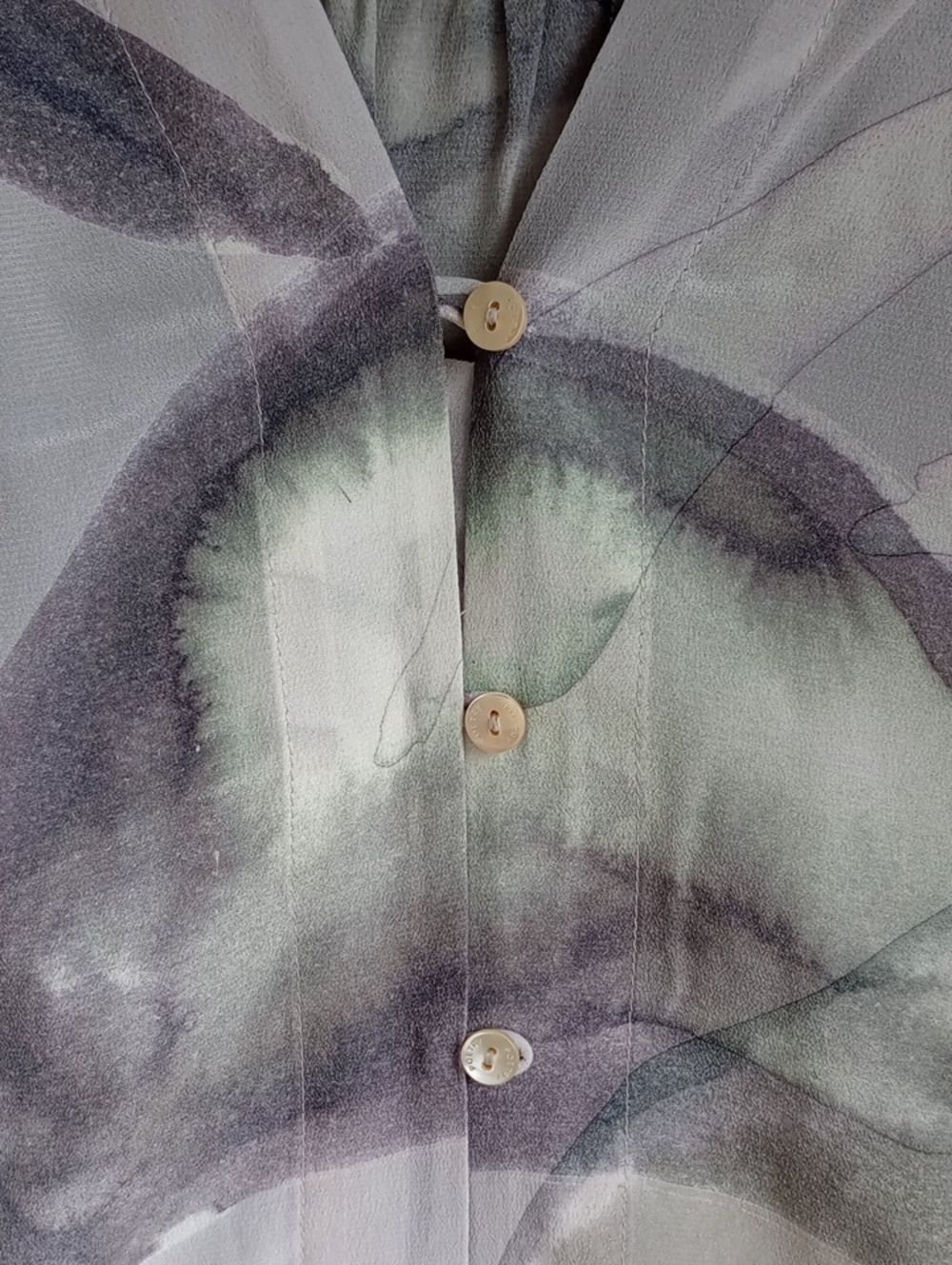 Poetry Water Color Avant Garde Tunic Artistic Button Up Silk Blouse Size 14 - Picture 5 of 11